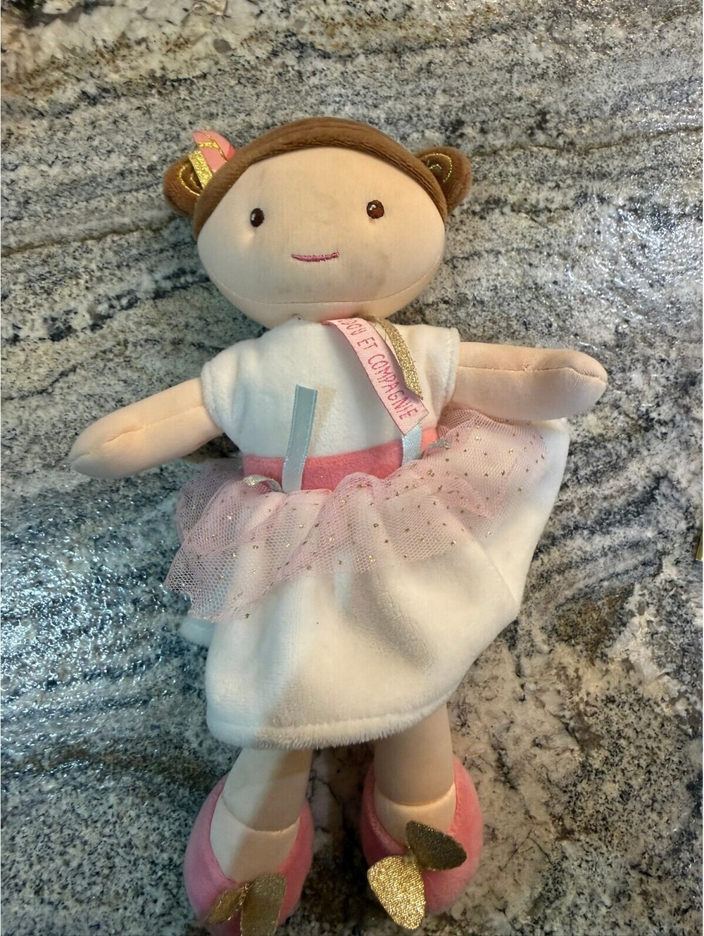 Jolijou Paris Soft Plush Doll in White and Pink Tutu Dress